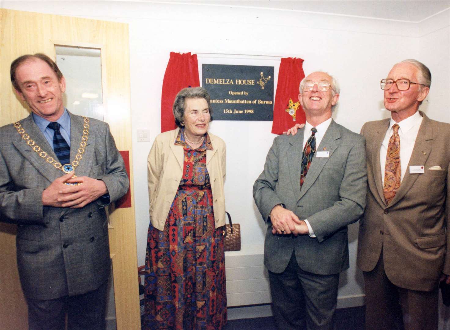 From left, former mayor of Swale, Cllr Gerry Lewin, the late Countess Mountbatten of Burma, Derek Phillips, and Harold Rogers, the then president of Demelza Hospice Care for Children