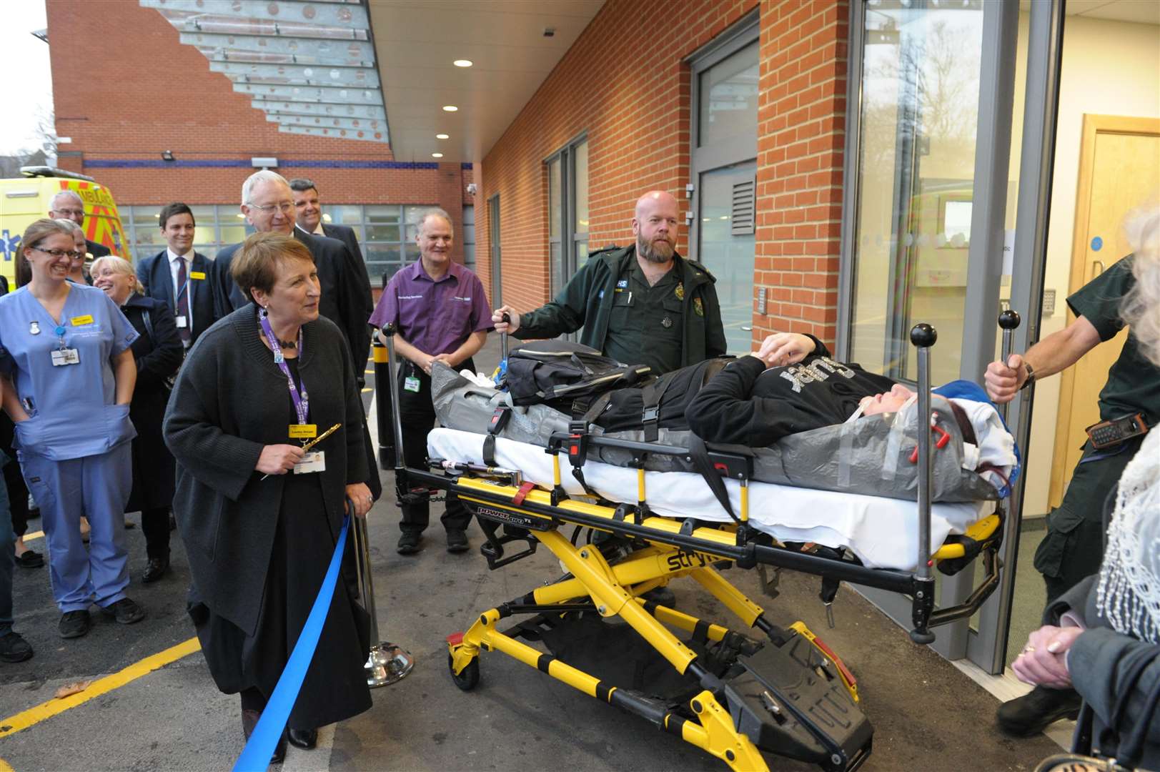 Medway Maritime Hospital, Gillingham..A&E ribbon cutting with Lesley Dwyer..Patient coming through says 'Hi'..Picture: Steve Crispe. (5534102)