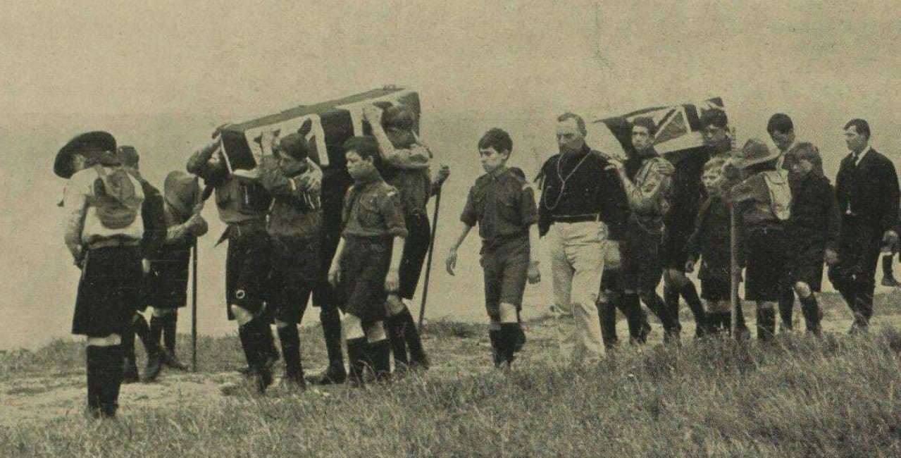 2nd Walworth Boy Scouts carry the flag-draped coffins of their friends after the boating tragedy off Leysdown, Sheppey, in August 1912. Picture from Paul Carr (58280001)