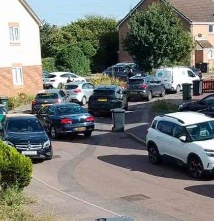 Cars parked in Chatsworth Road, Dartford at school drop-off and pick-up times