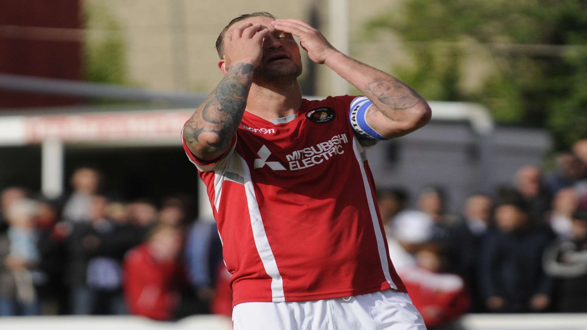 Head in hands for Danny Kedwell after his saved penalty in the play-off final Picture: Gary Browne