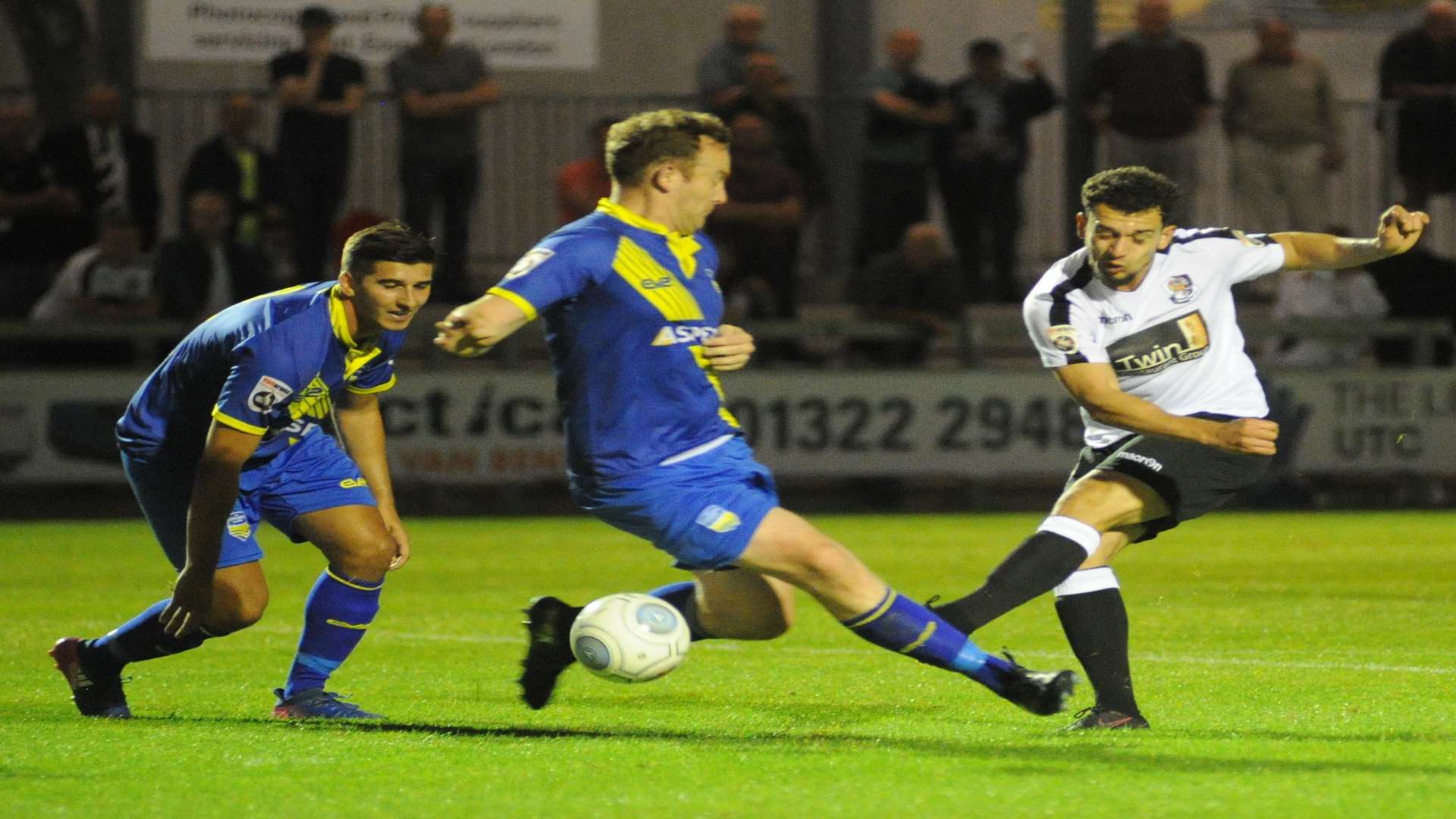 Dartford's Lyle Della-Verde fires in a shot at goal. Picture: Steve Crispe