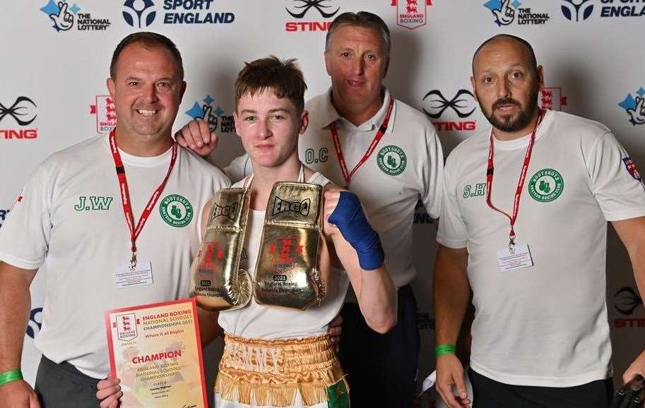 Bodyshots Boxing Gym's Tommy Dighton with coaches Joe Winder, Obi Coates and Steve Hickford