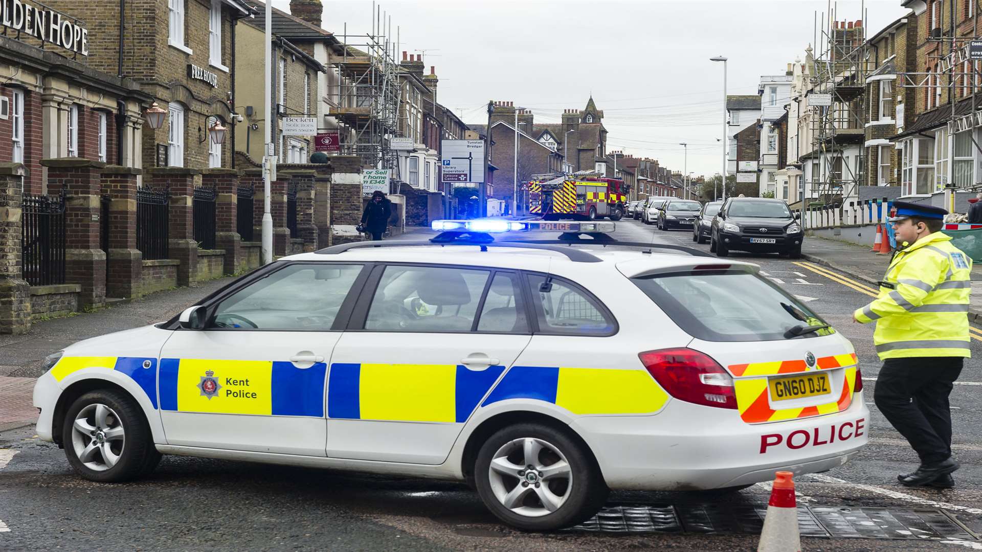 Police closed the road while fire fighters tackled the blaze.