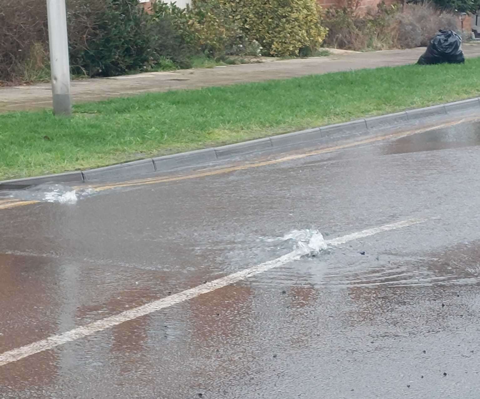 The leak on Bell's Lane yesterday morning. Picture: Leanne Bullen