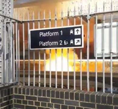 A track went up in flames at Whitstable railway station. Picture: Geoff Pearson