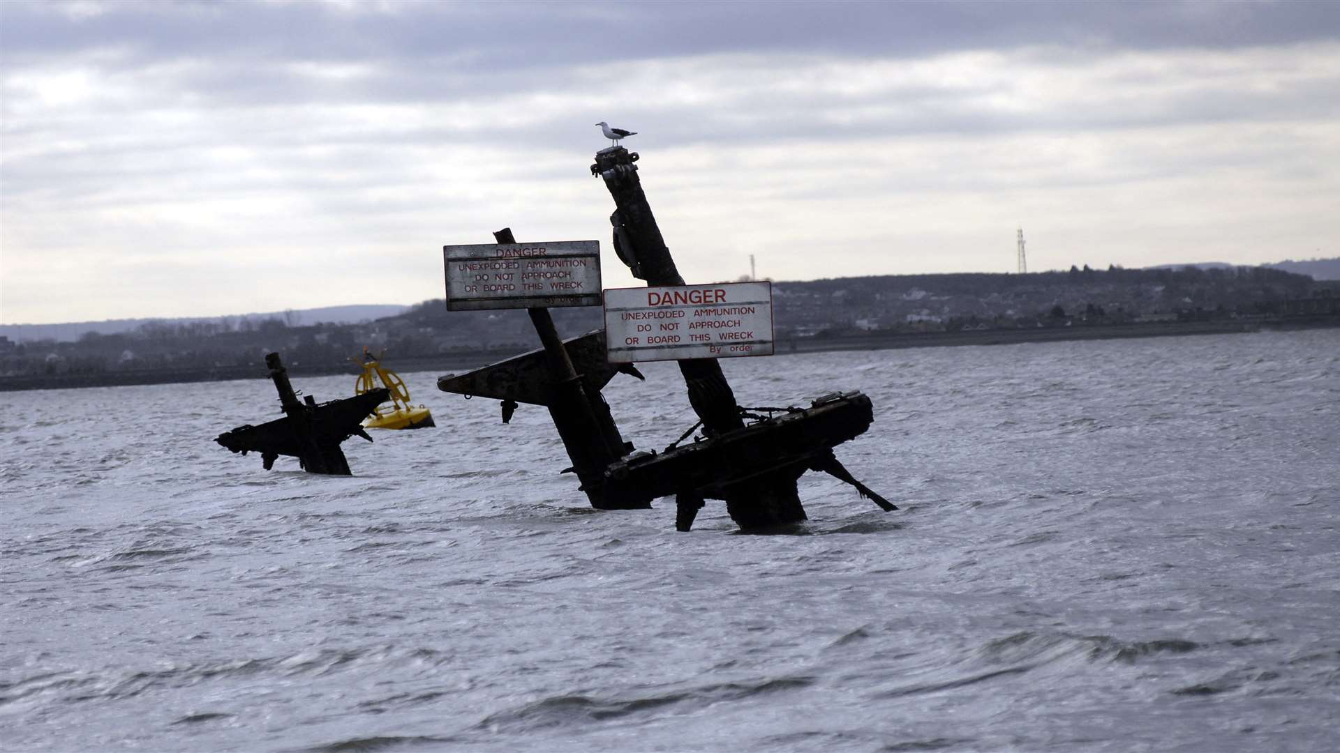 The masts of the SS Richard Montgomery wreckage off the coast of Sheerness