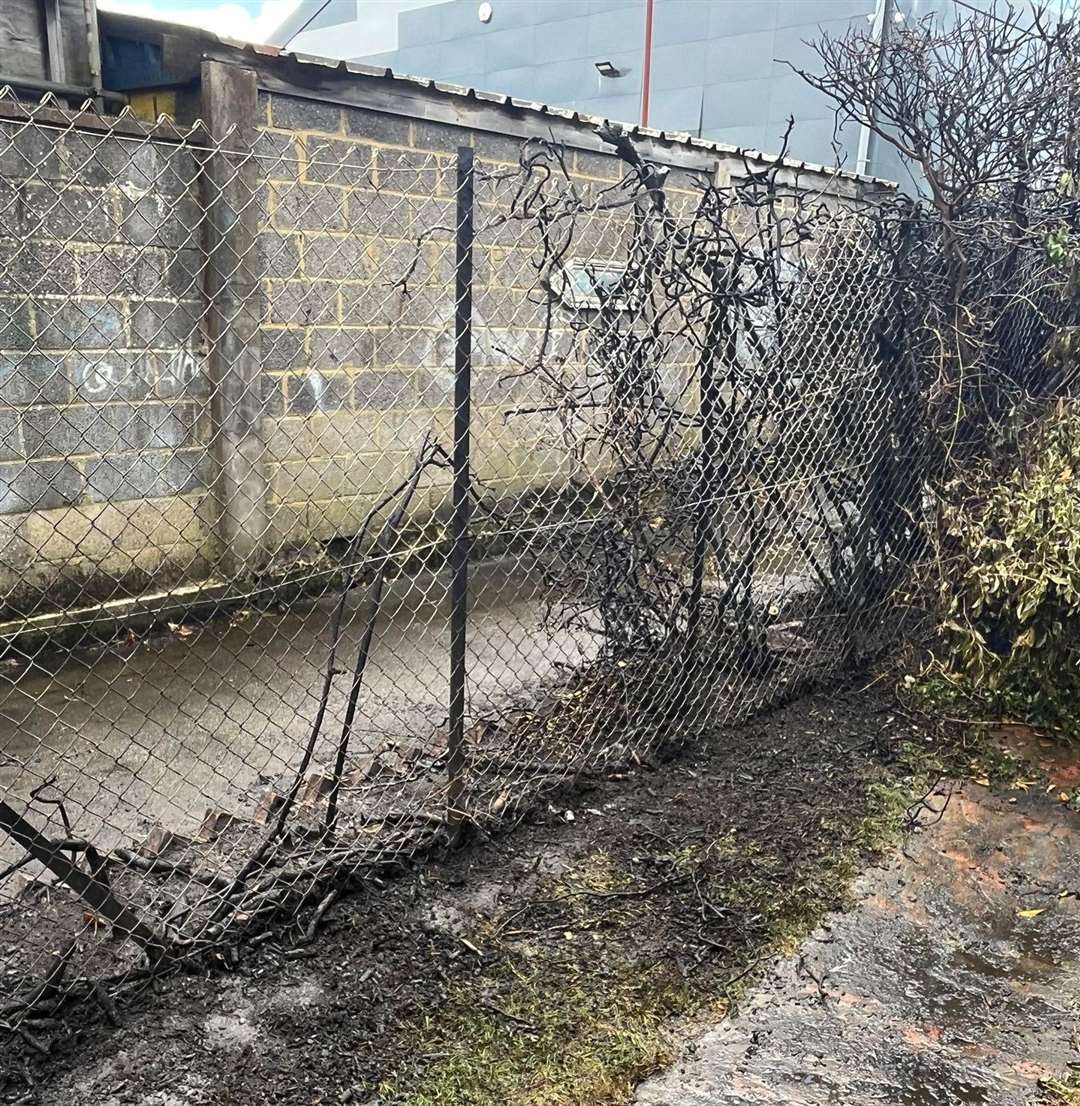 The aftermath of the blaze outside the Sittingbourne and Sheppey Conservative Association headquarters in Periwinkle Court, Church Street in Milton Regis