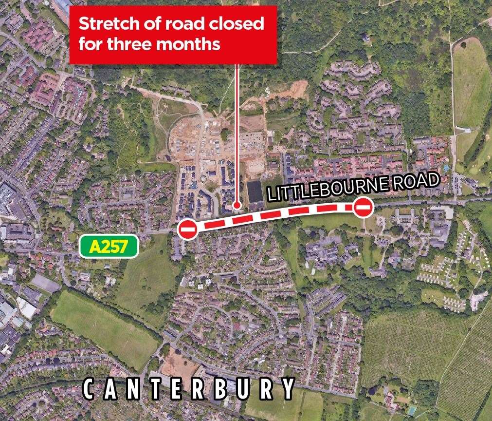 The A257 will be closed from St Martin's Hospital to Chaucer House Care Home