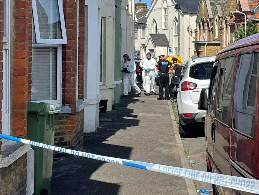 Forensics at the scene in Alexandra Road, Sheerness, on Tuesday afternoon. Picture: Joe Crossley