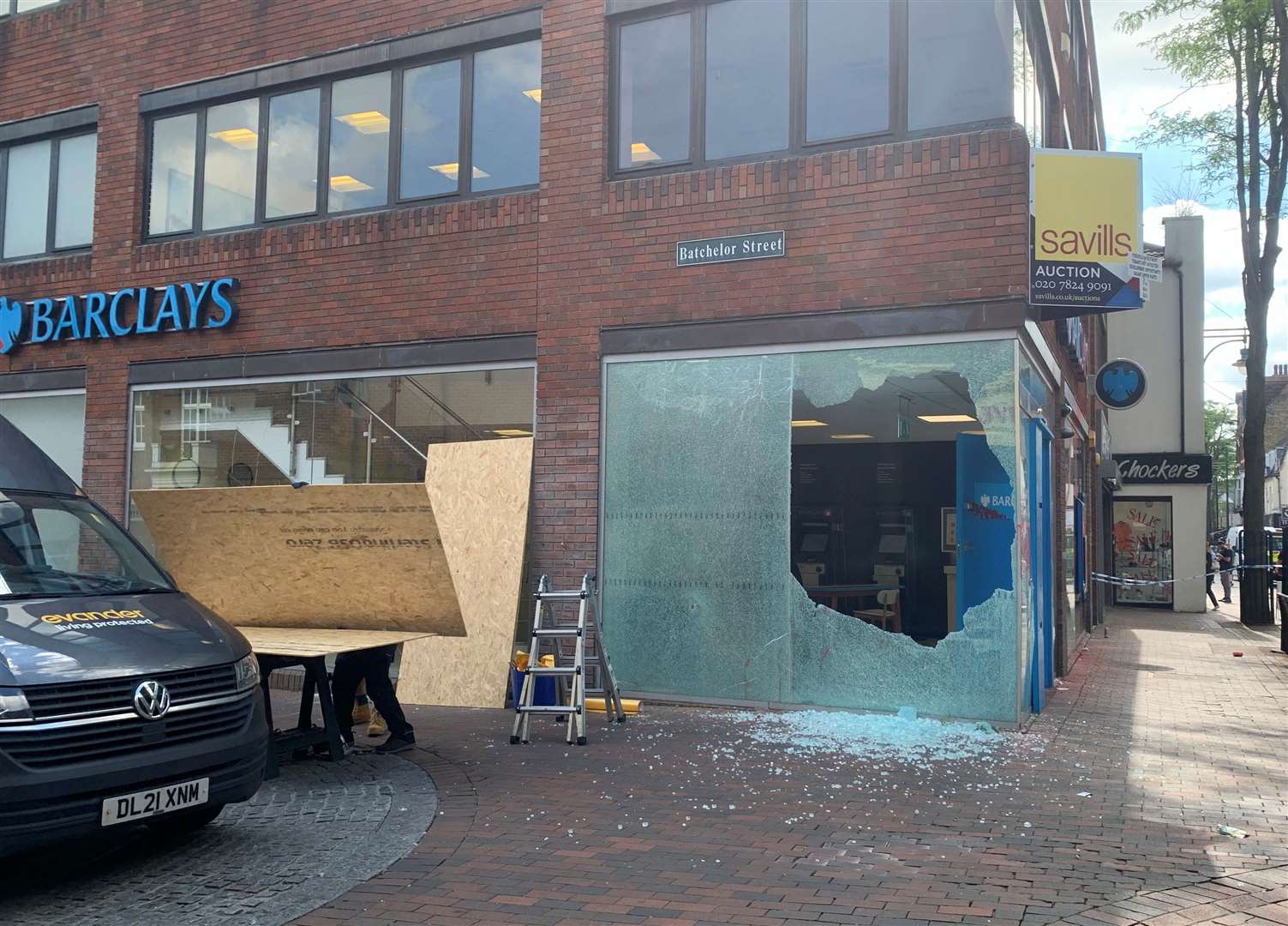 Barclays in Chatham High Street has had its windows smashed