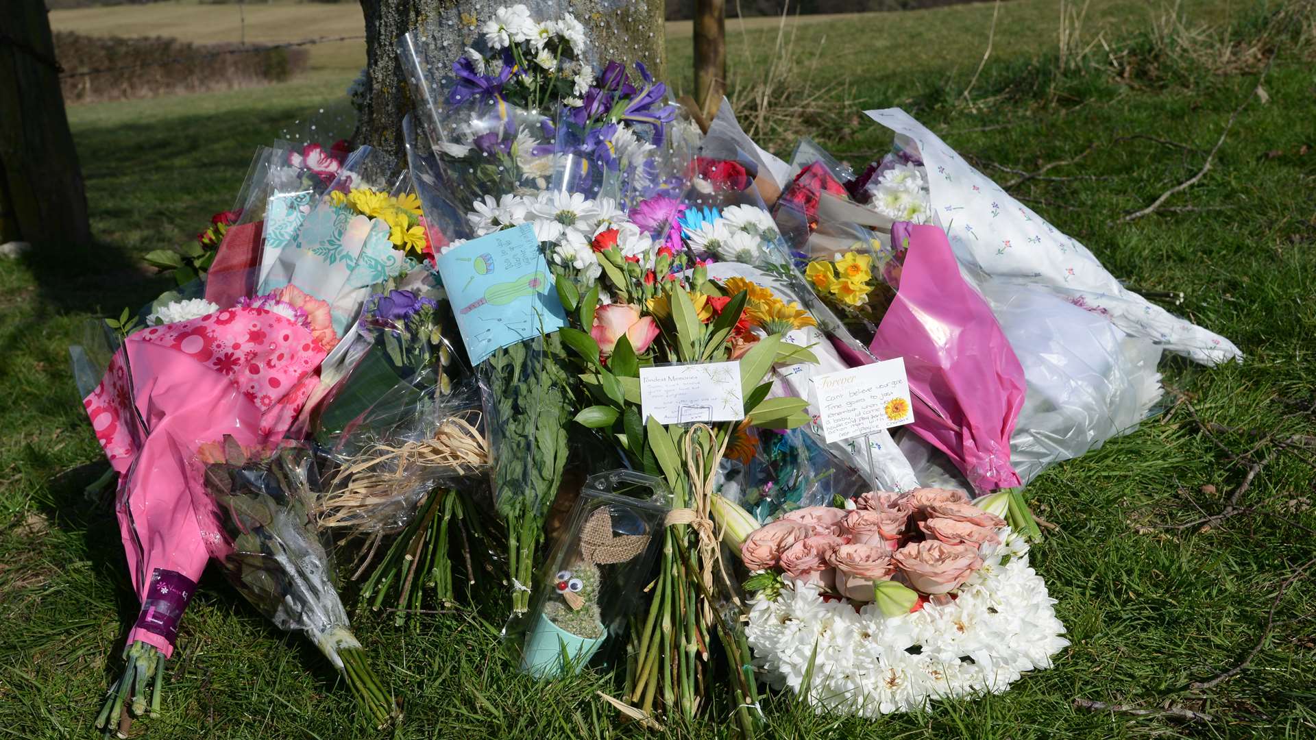 Flowers and tributes left to Jason Petty in the car park behind the Kent and Sussex Railway