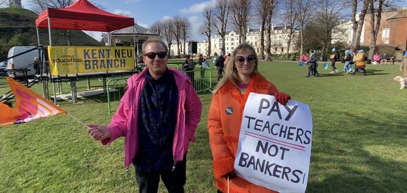 Teachers Poppy Jones and Jack Marsh in Canterbury today