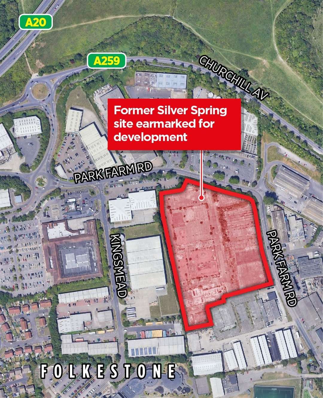 The former Silver Spring site sits on Park Farm Industrial Estate in Folkestone