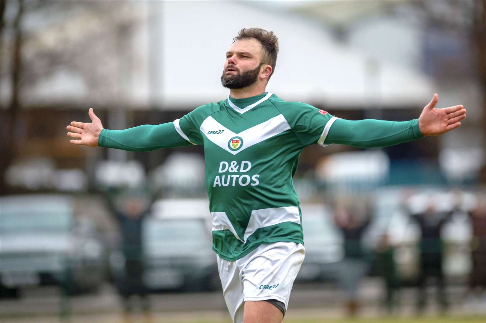 Gary Lockyer celebrates his goal at Three Bridges. Picture: Ian Scammell