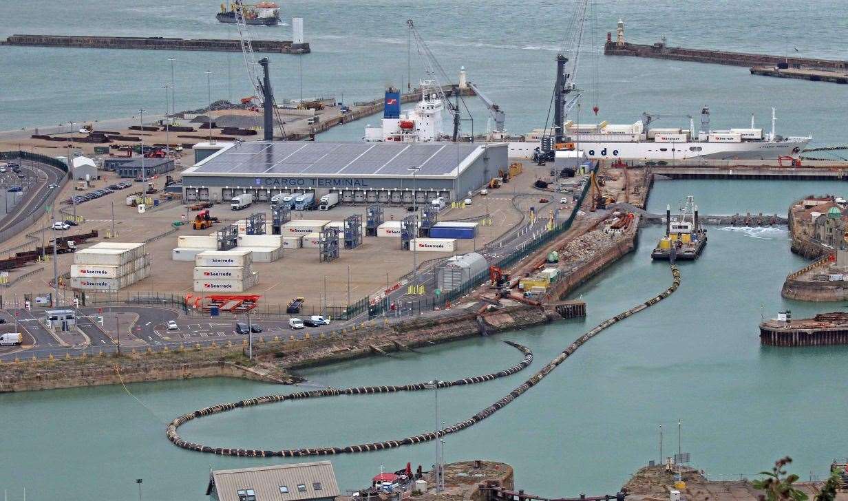 A panoramic view of the start of infilling work at Dover Western Docks. Picture: Dover Strait Shipping - FotoFlite