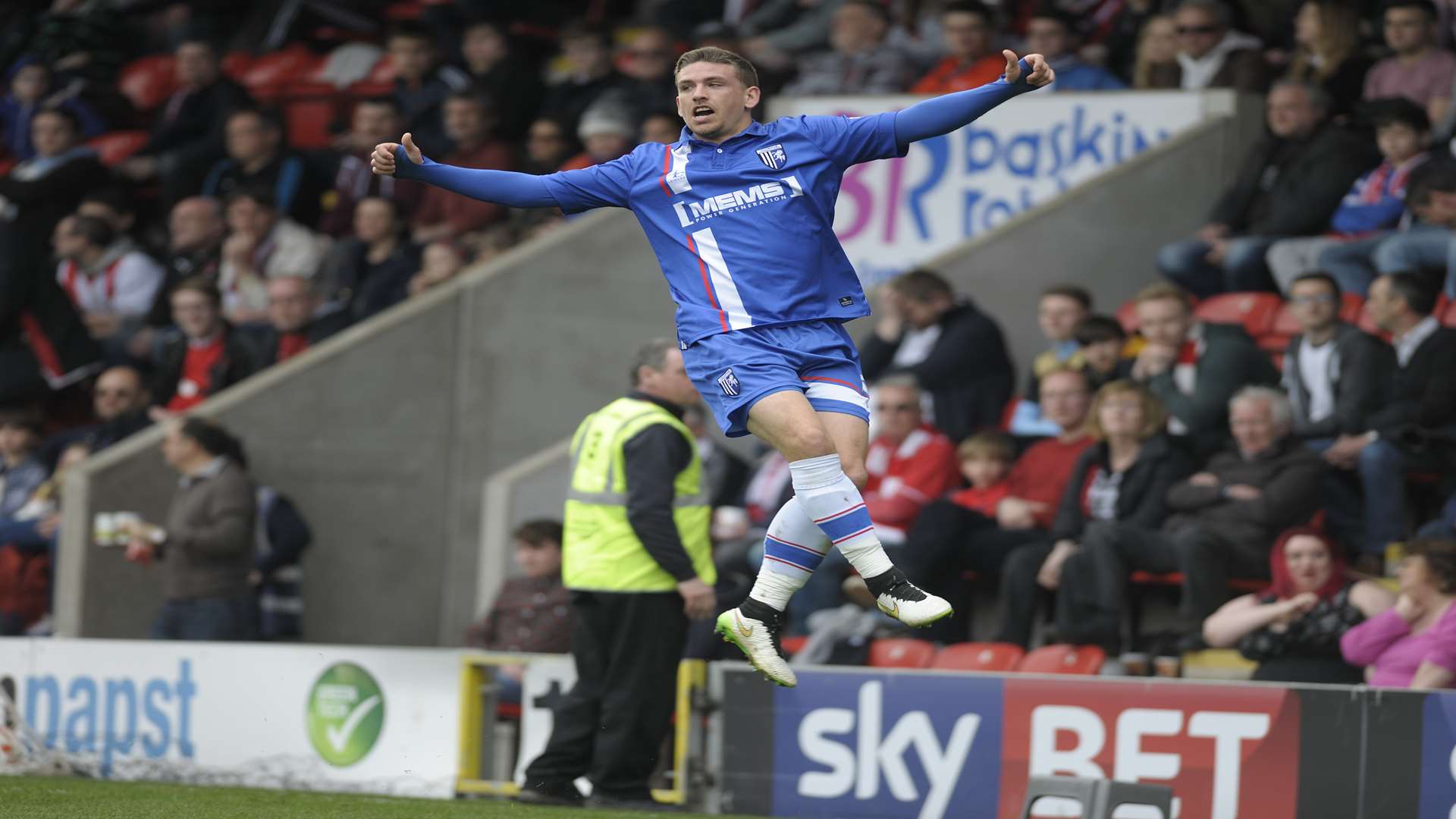 Cody McDonald celebrates scoring the second Gillingham goal Picture: Barry Goodwin