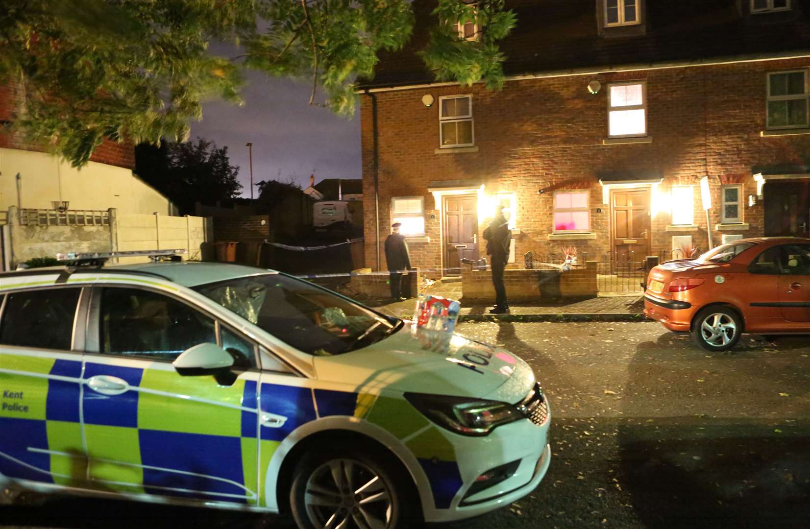 Police outside Lesley's Spearing's home in Rainham early Friday