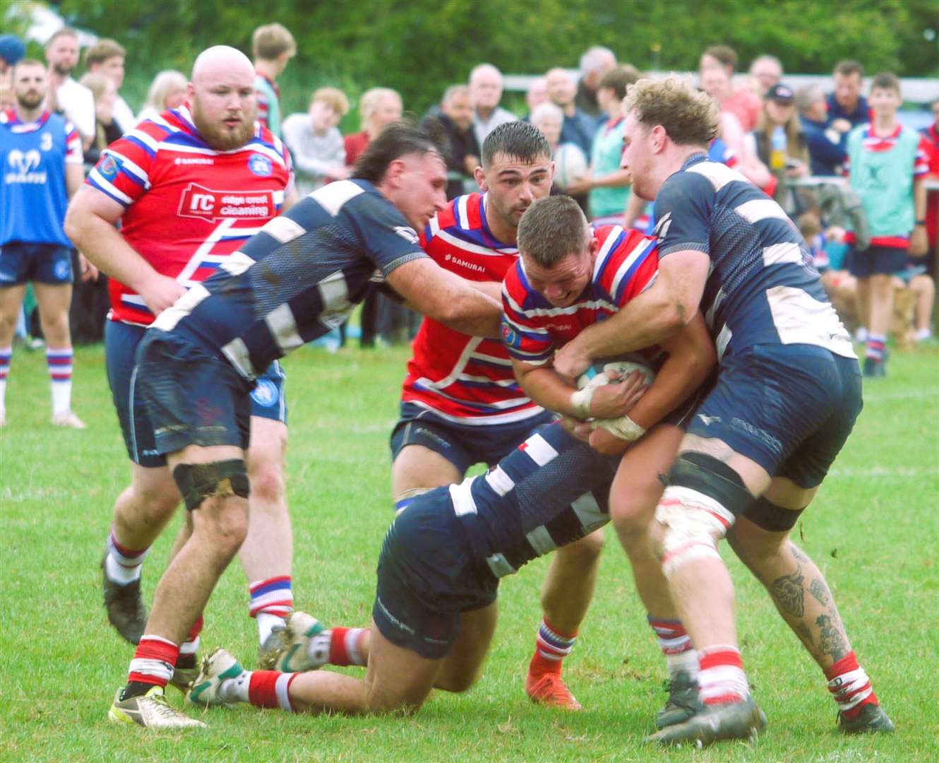 Tonbridge Juddians' Will Holling drives forward against Dorking. Picture: Adam Hookway