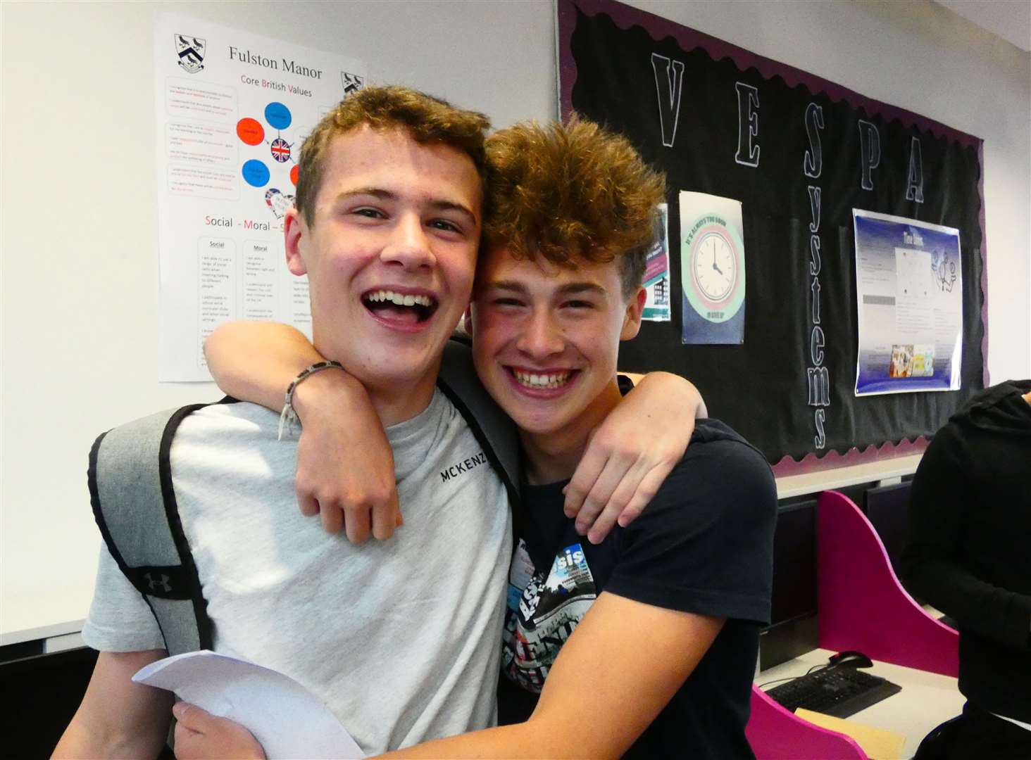 Andrew and Enrique celebrating their results a Fulston Manor in Sittingbourne