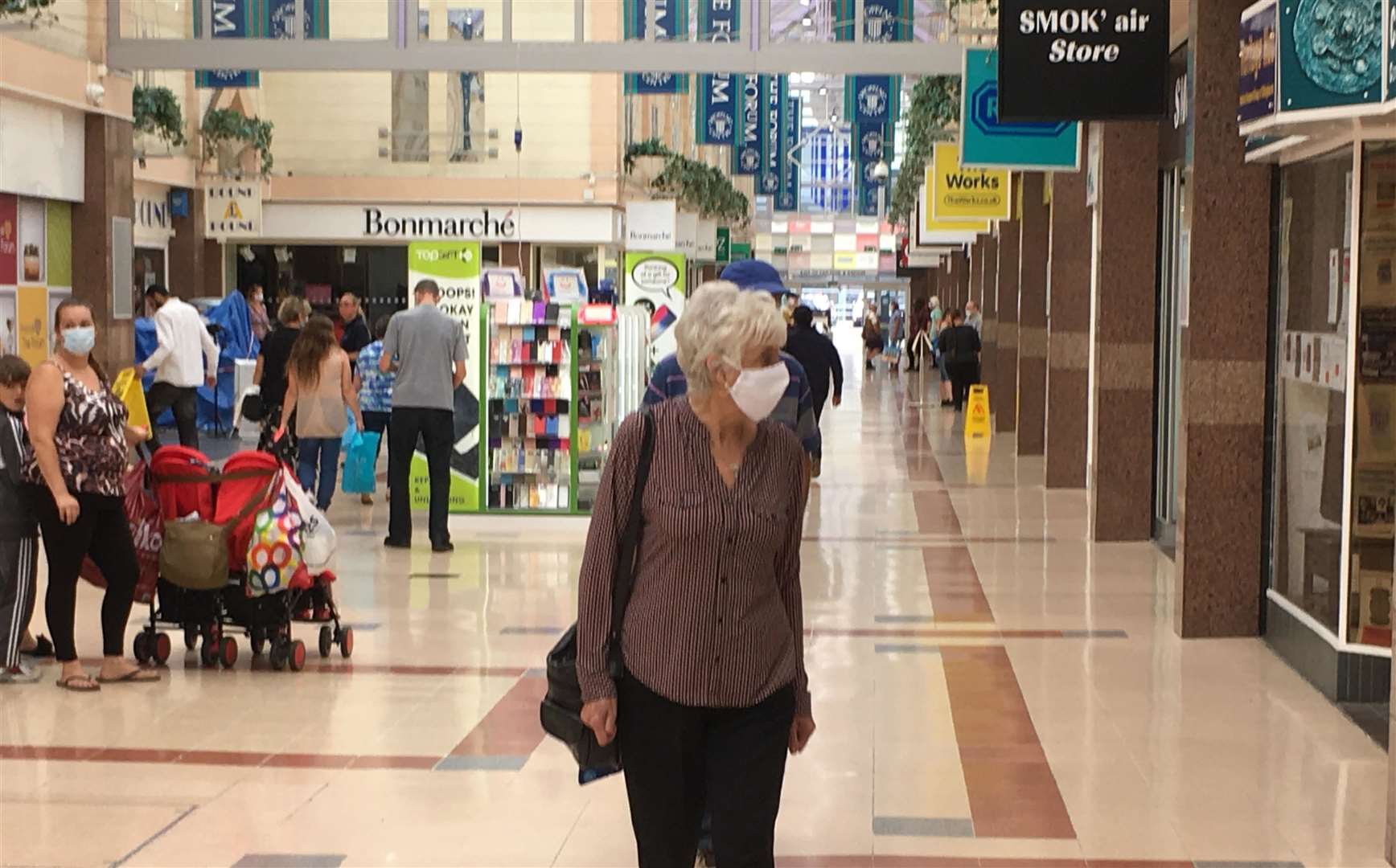 Masked shoppers in Sittingbourne's Forum shopping centre