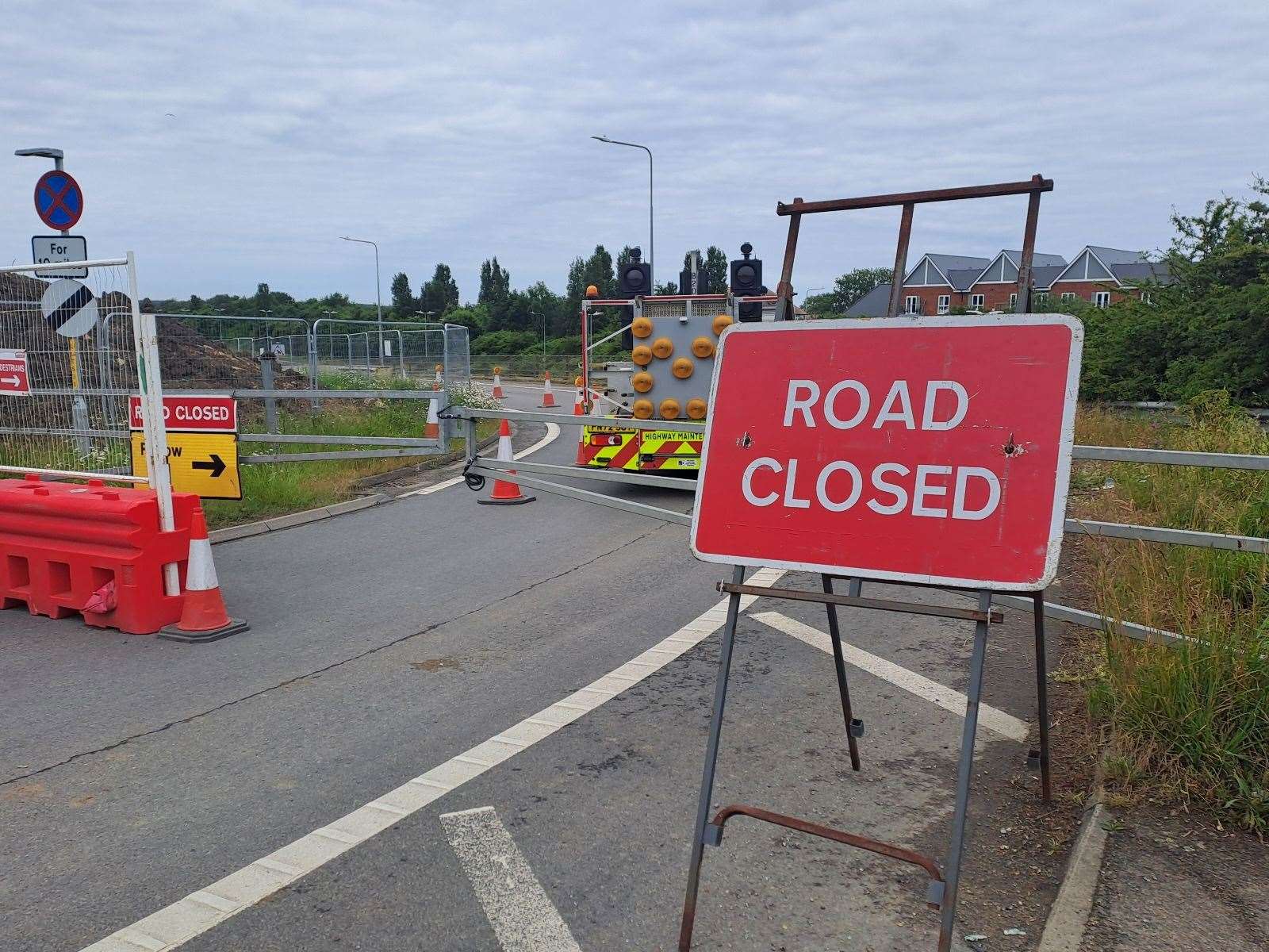 The road shut off at the Herne Bay on-slip