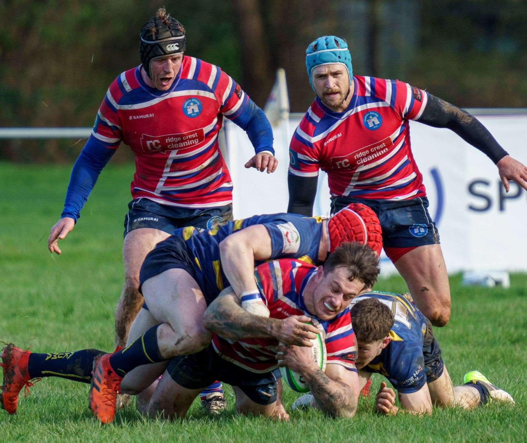 Shayden Osgood is tackled against Worthing on Saturday. Picture: Karl Lincoln