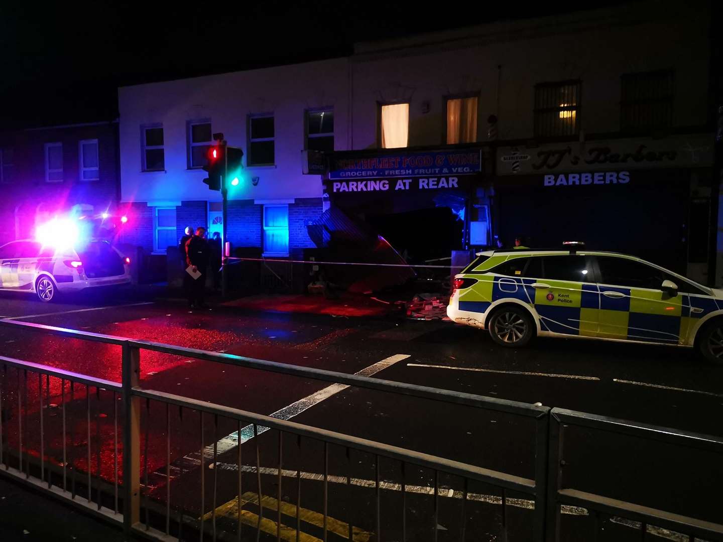 The front of the Northfleet Food and Wine Store was destroyed in the attack last night. Picture: William John Lane