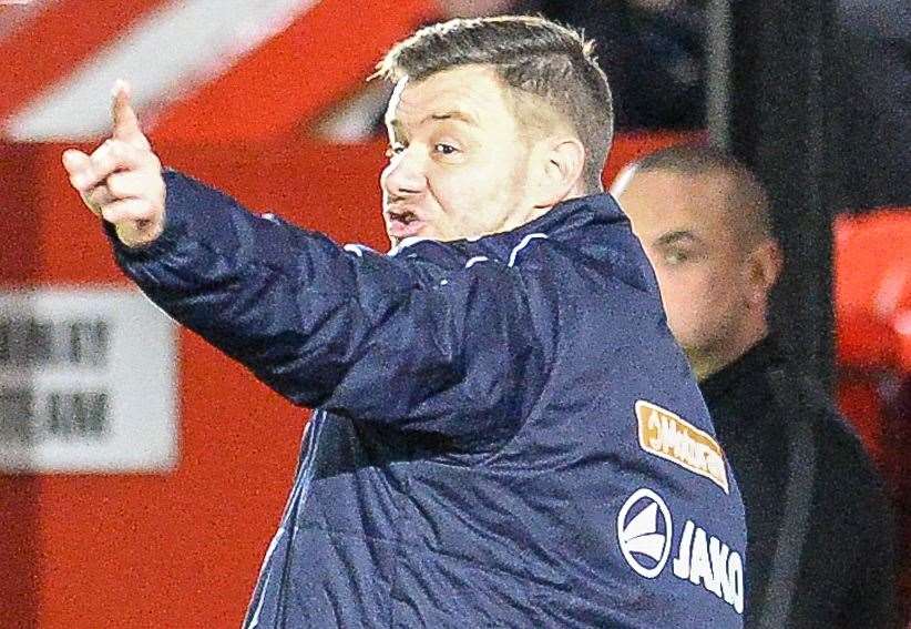 Welling boss Bradley Quinton gets his point across against Whitstable on Tuesday night. Picture: Dave Budden