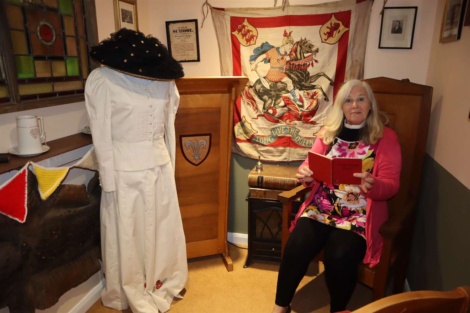 The Rev Cindy Kent in the Sunday School room at the Blue Town Heritage Centre