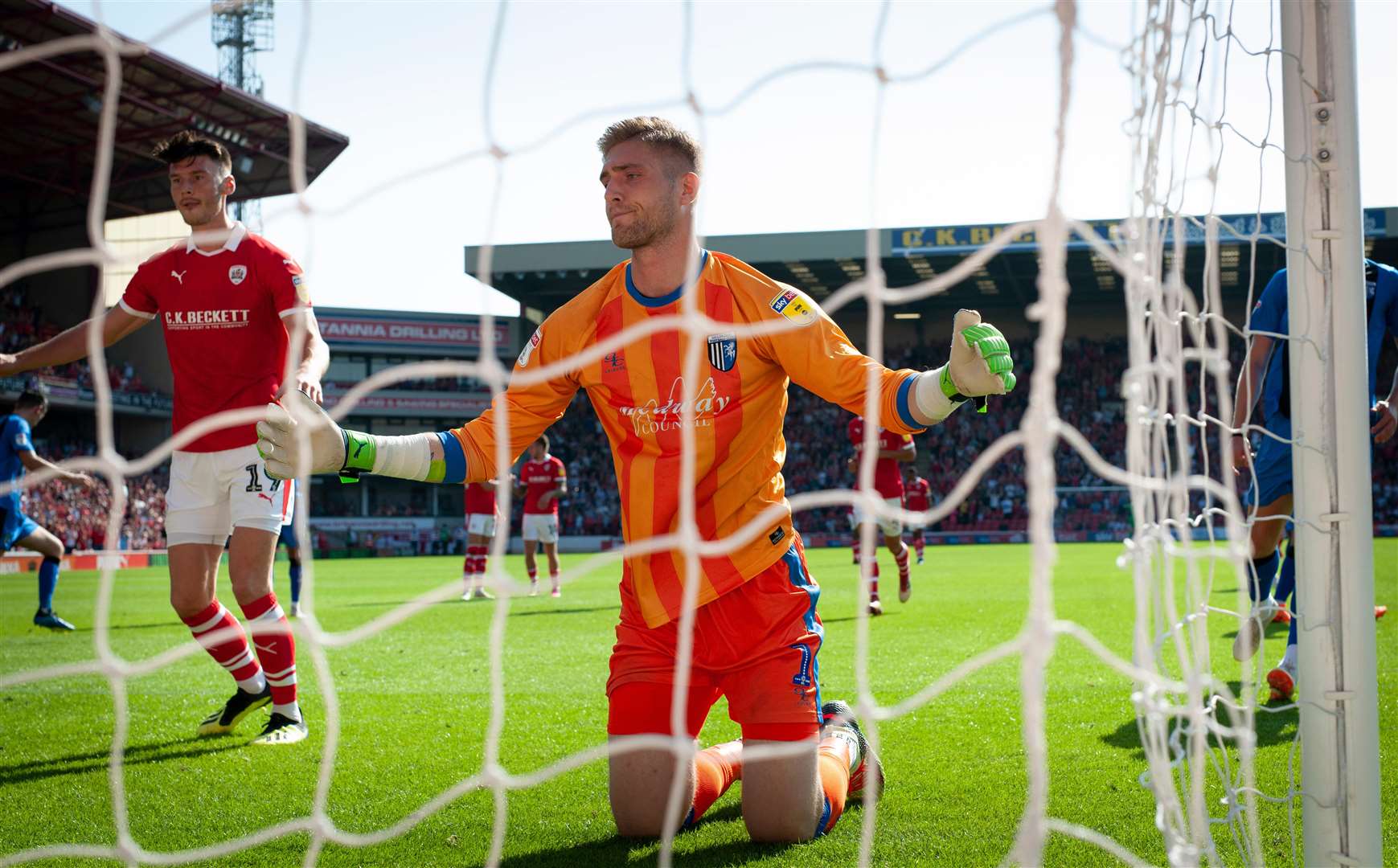 Gillingham keeper Tomas Holy is beaten from the penalty spot in the first half. Picture: Ady Kerry