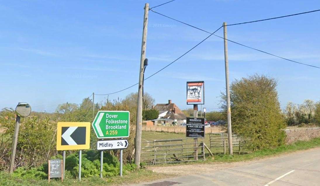 The A259 in Brookland at the turning for the Woolpack pub. Picture: Google Street View