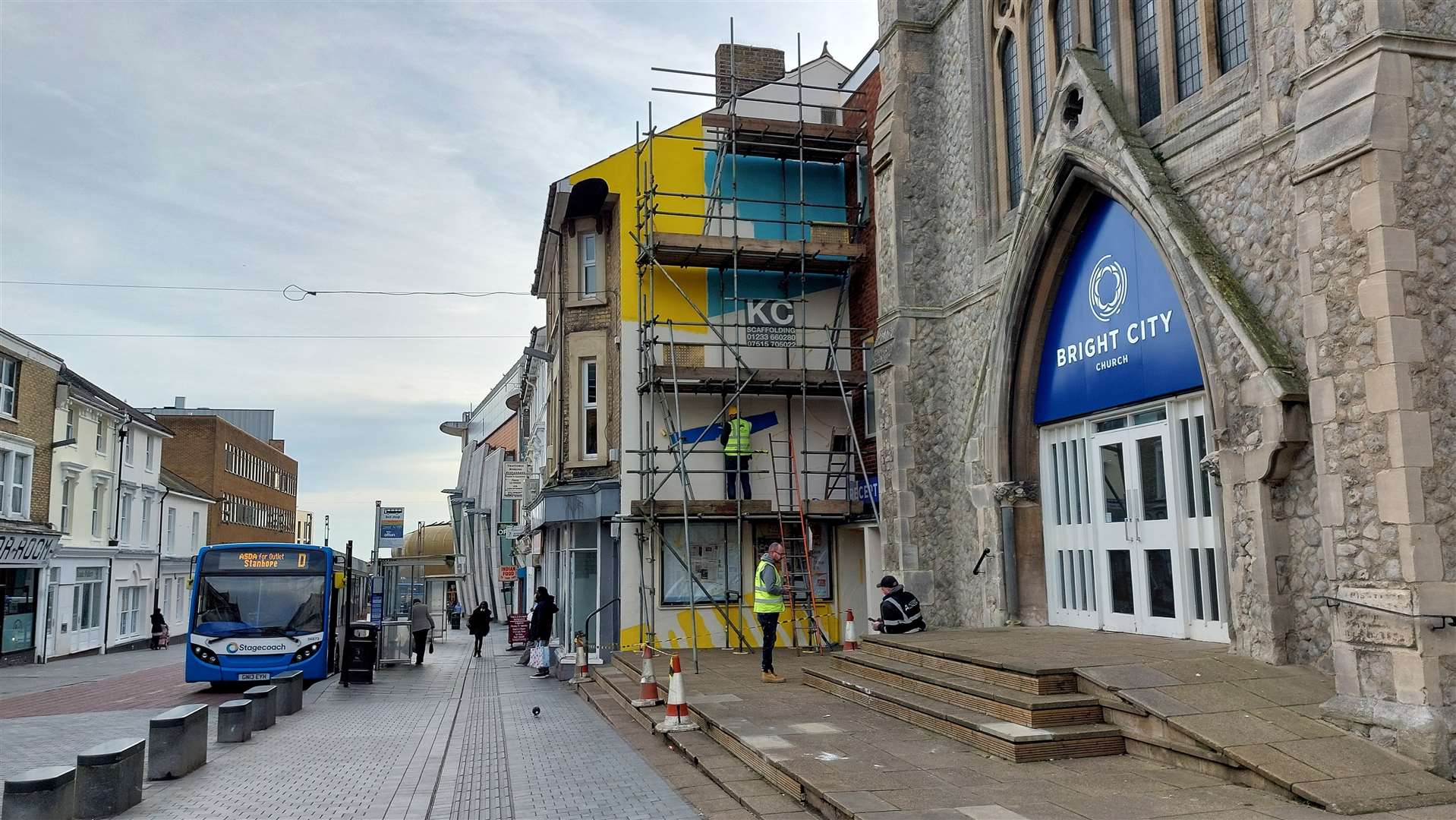 Andy Welland began work on the wall next to Bright City Church