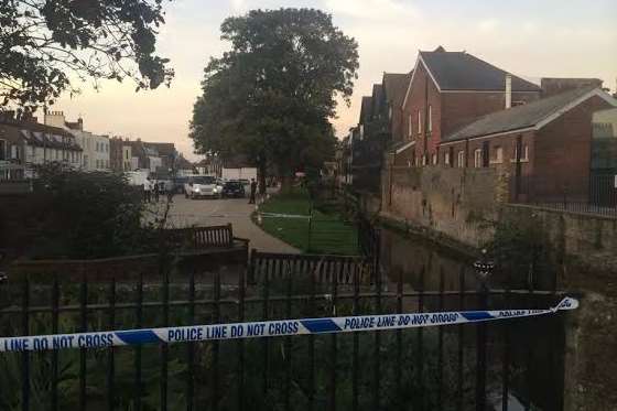 A large section of riverbank in Canterbury was guarded by police