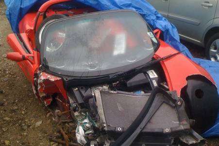 The mangled wreckage of the crashed Lotus Elise driven by Neil Chester