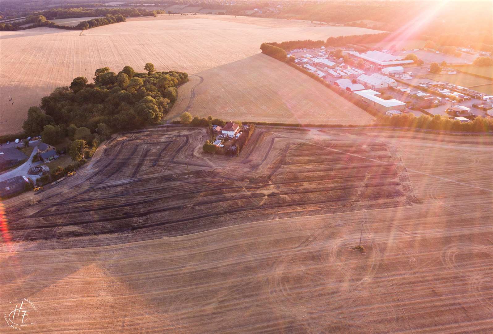 Aeral images show the extent of the fire and where farm workers ploughed around it to stop its spread. Images: Hawkeye Aerial Media