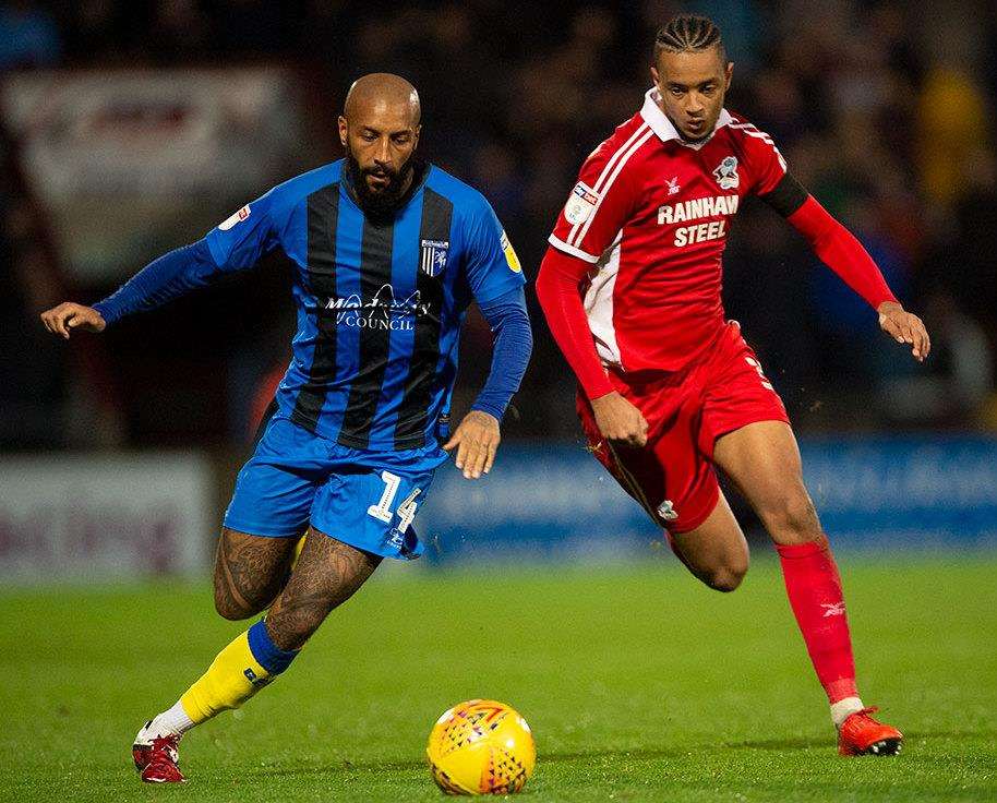 Gillingham's Josh Parker runs at the Scunthorpe defence. Picture: Ady Kerry