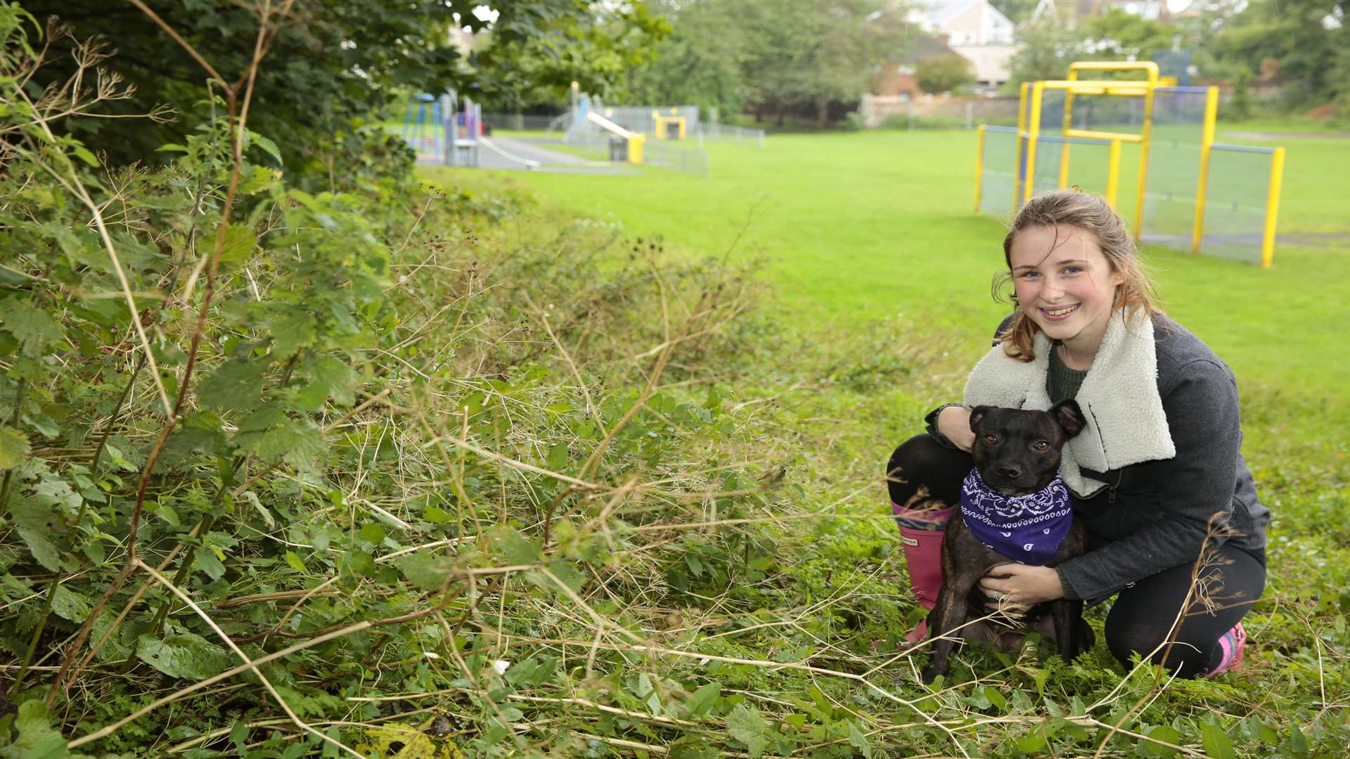 Rachael Swadling with Chelsea in Cornwallis Park, Maidstone