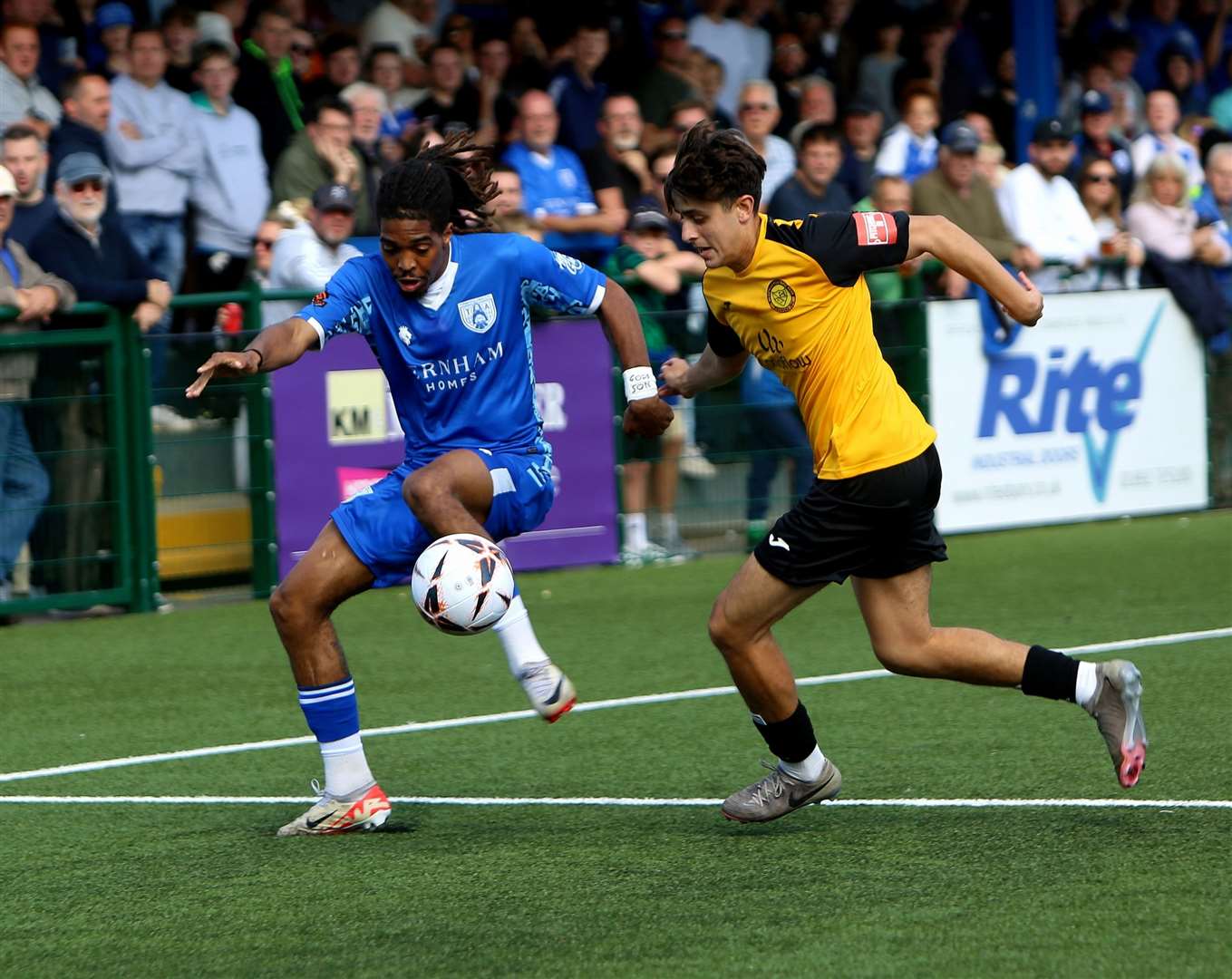 Opening goalscorer Trevan Robinson in action during Tonbridge’s FA Cup victory against Merstham. Picture: Dave Couldridge