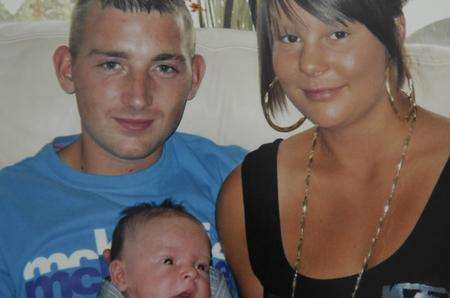 Jack Hilding and Jemma Burton with little Jack.