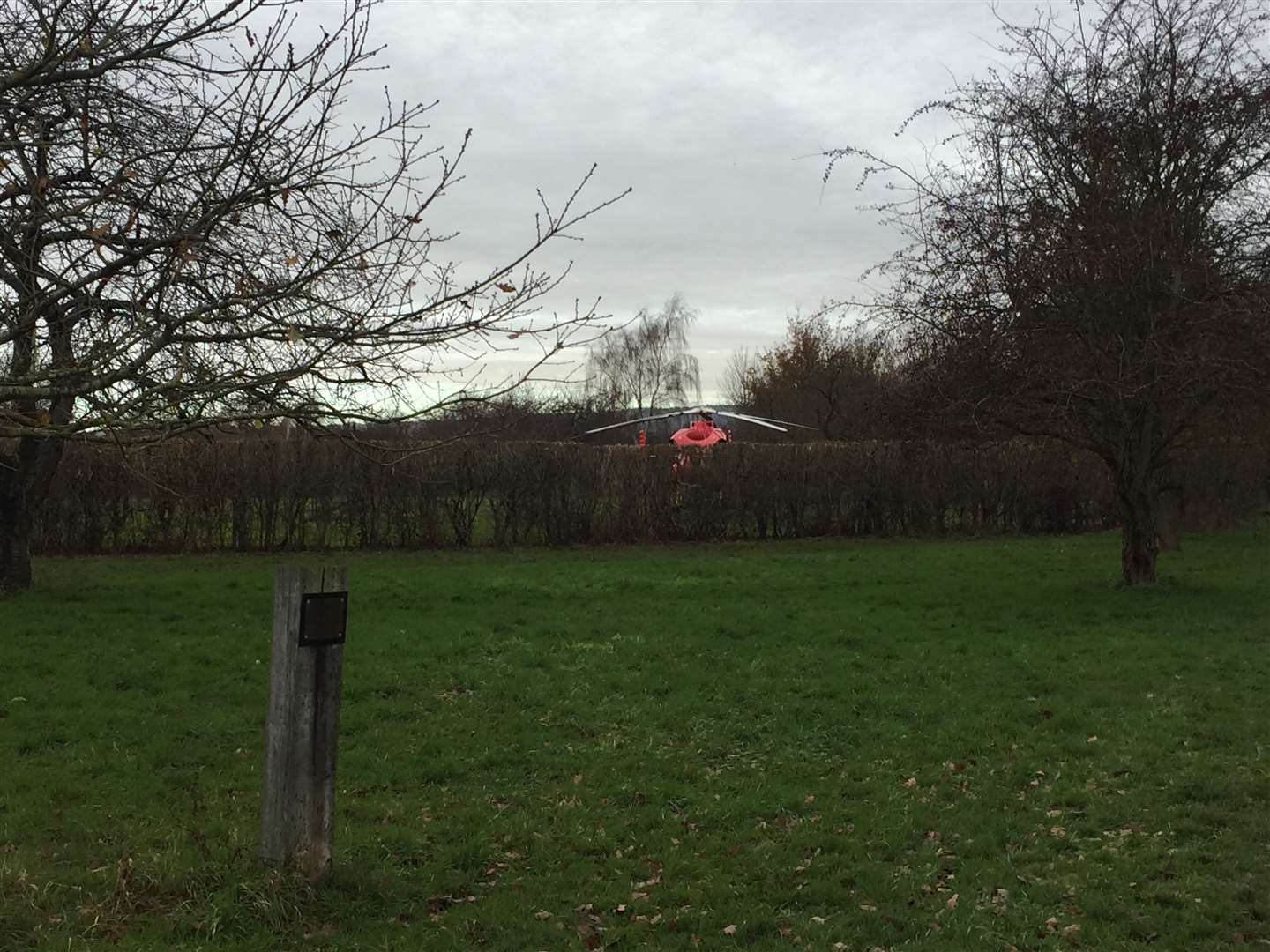 An air ambulance has landed near the scene