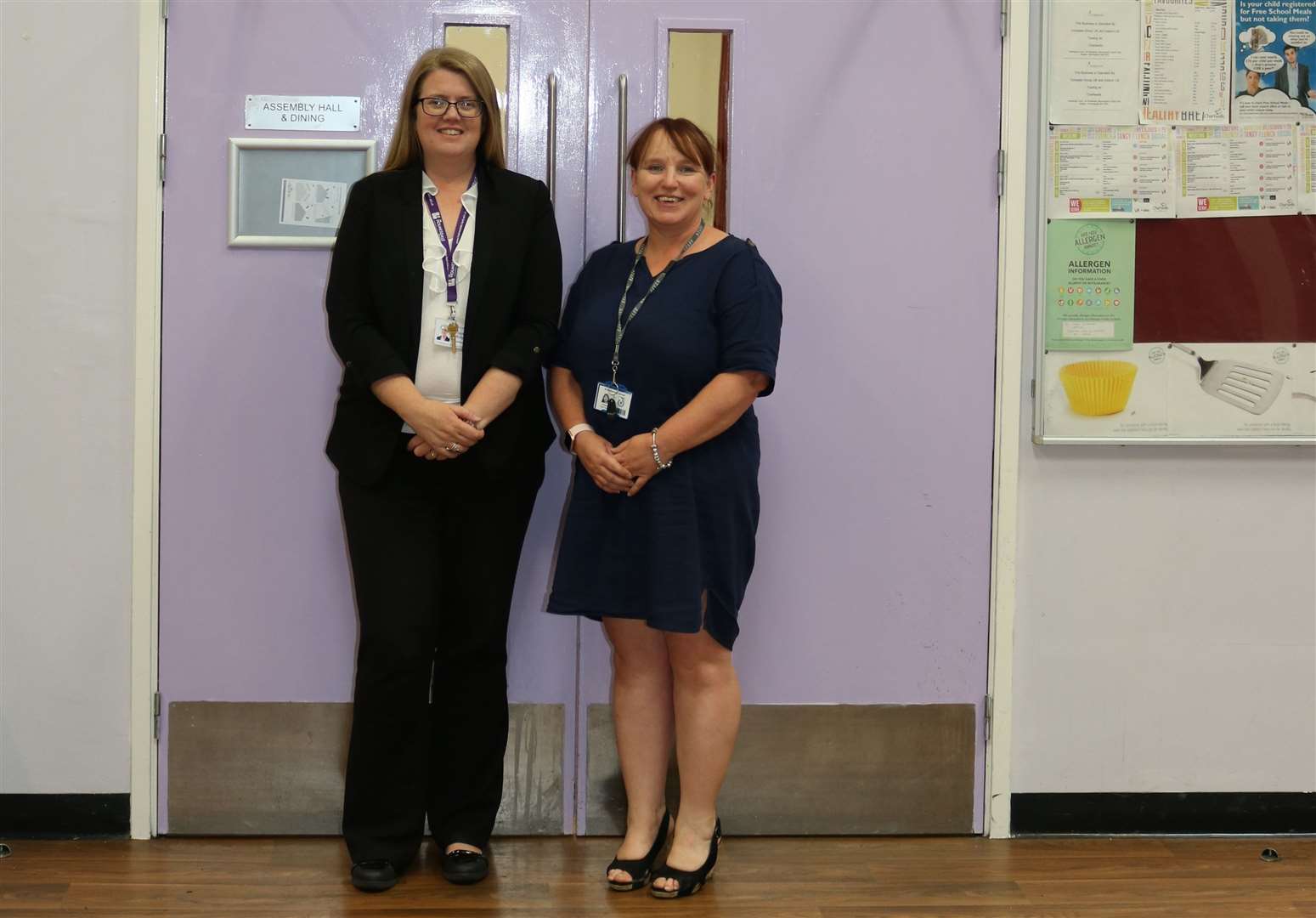 The Holmesdale School head Nicki Hodges with Ruth Powell, headteacher of St Katherine's School