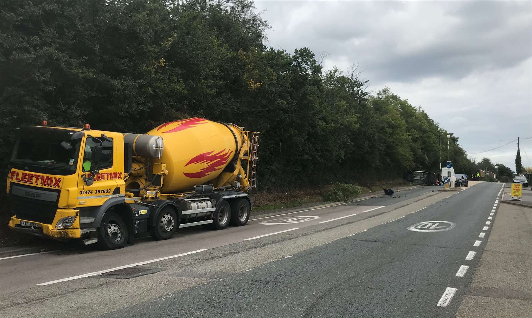 The trail of damage left after the cement mixer crashed into several parked cars in Cuxton