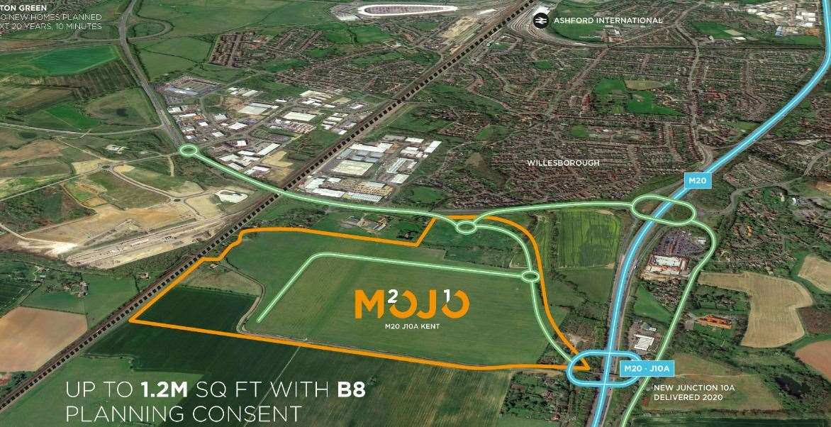 The huge MOJO site is near to the newly-built Junction 10a at Ashford