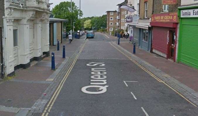 A man in his 20s was left with a broken leg after being hit by a car in Queen Street, Gravesend. Picture: Google Maps (15389307)