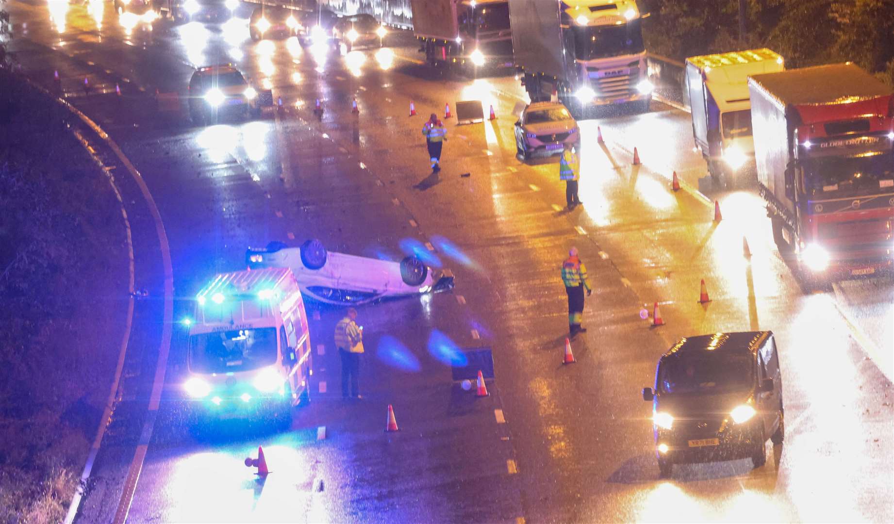 Part of the M2 between Chatham and Rochester was shut after a car flipped onto its roof. Picture: UKNIP