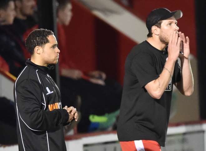 Welling boss Loui Fazakerley, left, and assistant Matt McEntegart. Picture: Keith Gillard