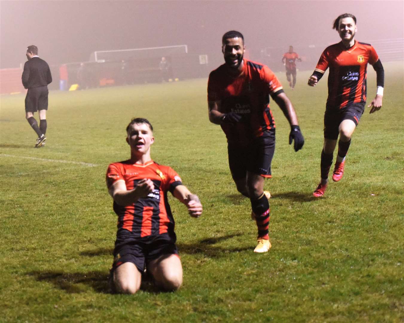 Harrison Pont celebrates giving Sittingbourne the lead against Whitehawk Picture: Ken Medwyn