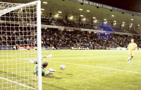 Alan Julian saves a penalty during the shoot-out