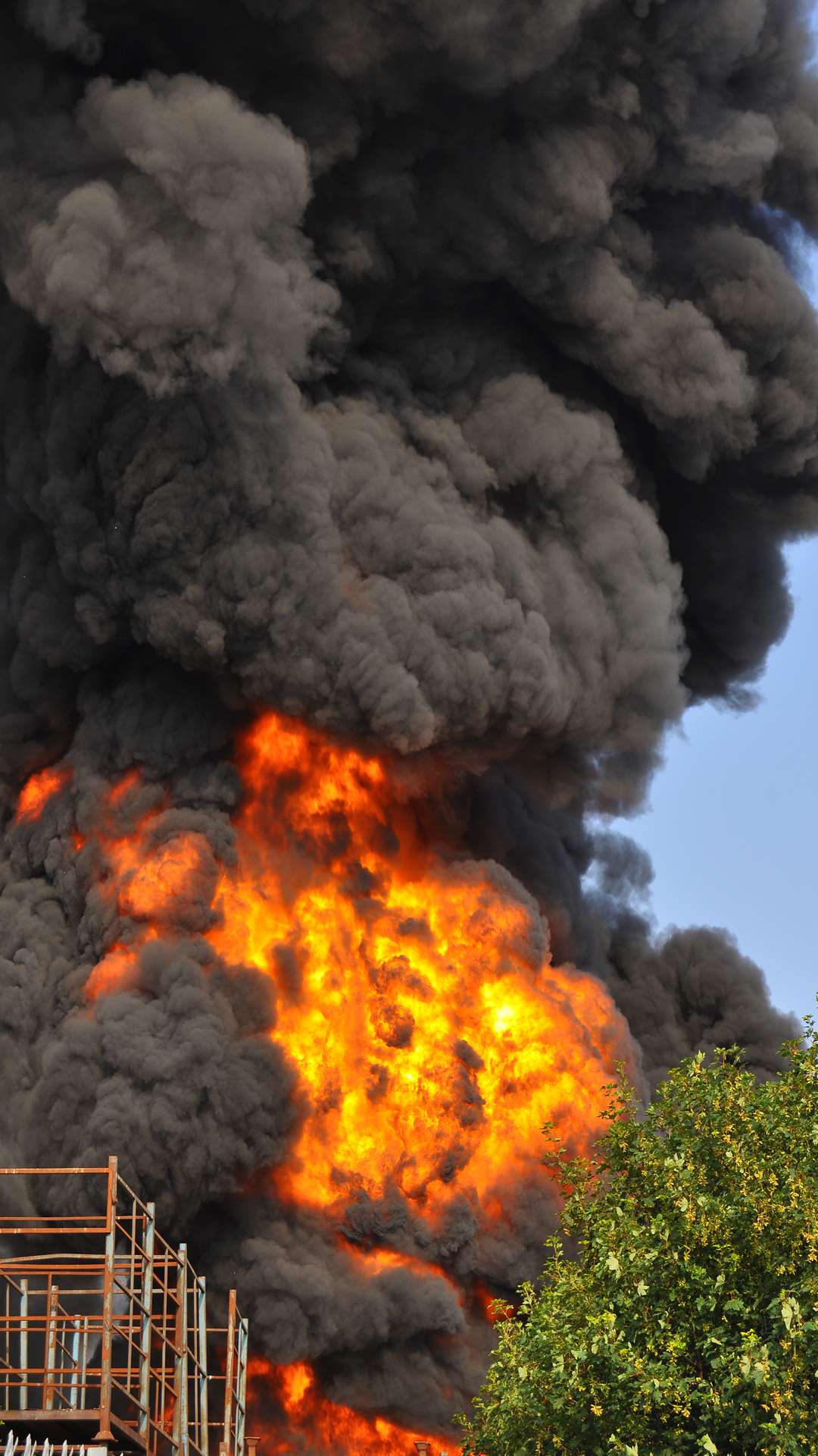 A fireball erupts from the fire at the Sweeep recycling centre in Milton Regis. Picture: Andy Ives